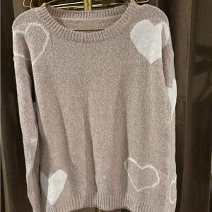 Charming Heart Patterned Sweater in Soft Pink